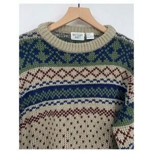 Vintage Fair Isle Sweater Mens Medium Knit Grandpa 90s Cosby Brittany Bay Fall